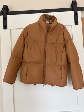 Vince Cognac Leather Bomber Jacket